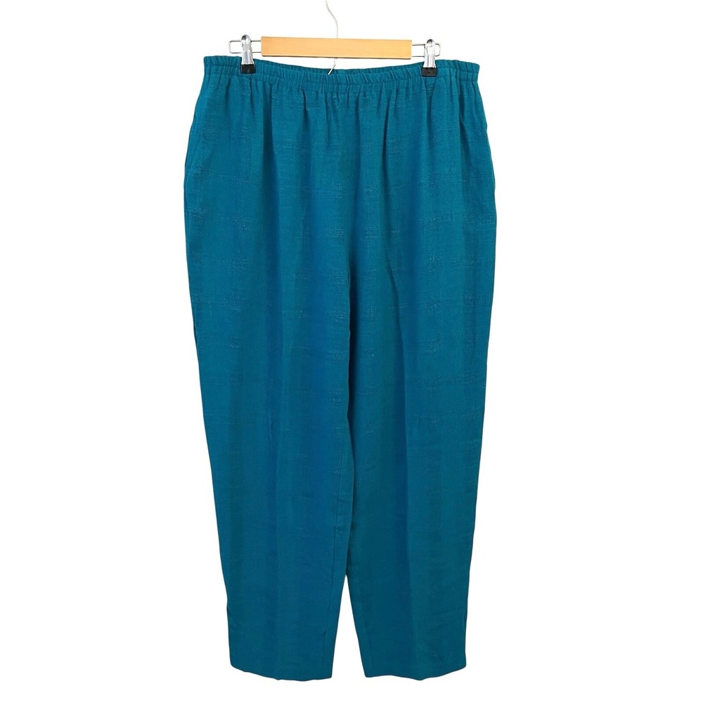 Nino Wong Linen Blend Pants XL Turquoise Pull On Woven Textured Lagenlook USA
